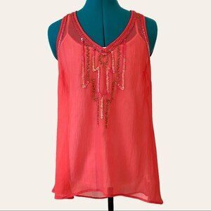 HeartSoul Sheer Coral Beaded Tunic Tank Top Womens size Medium